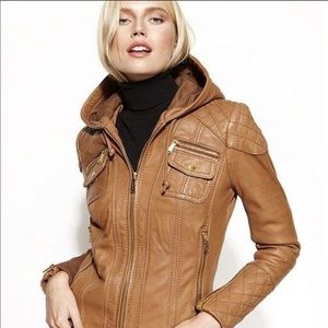 Michael Kors Hooded Leather Jacket, size small